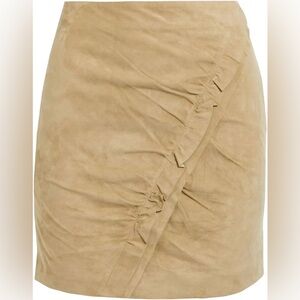 IRO Paris Cerry Suede Front Ruffle Mini Skirt Light Khaki Size 36 (US 2–4) NWT